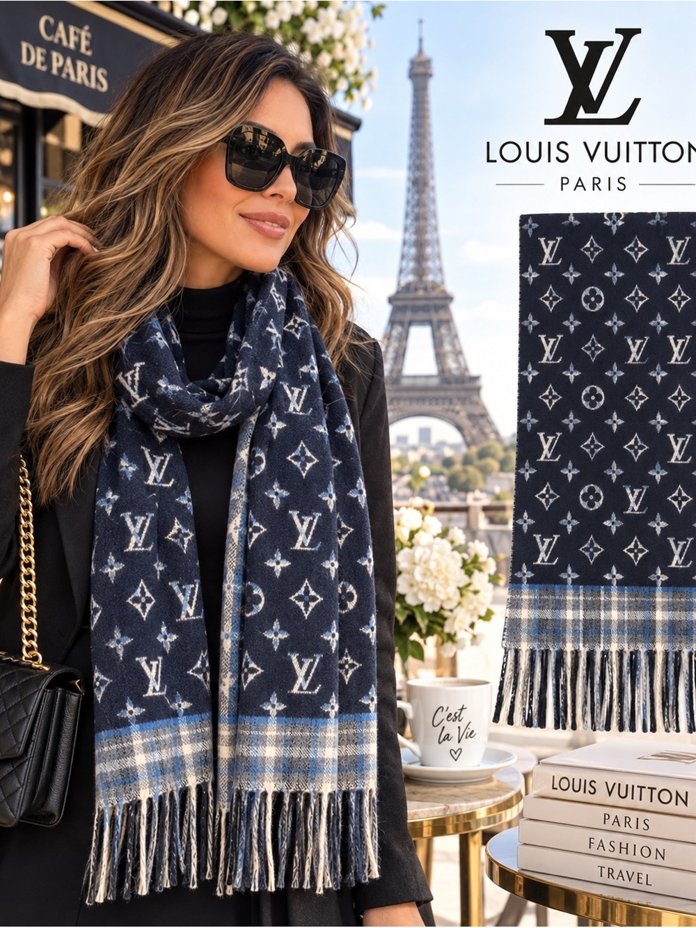 LOUIS VUITTON Monogram Gradient Tartan City Scarf